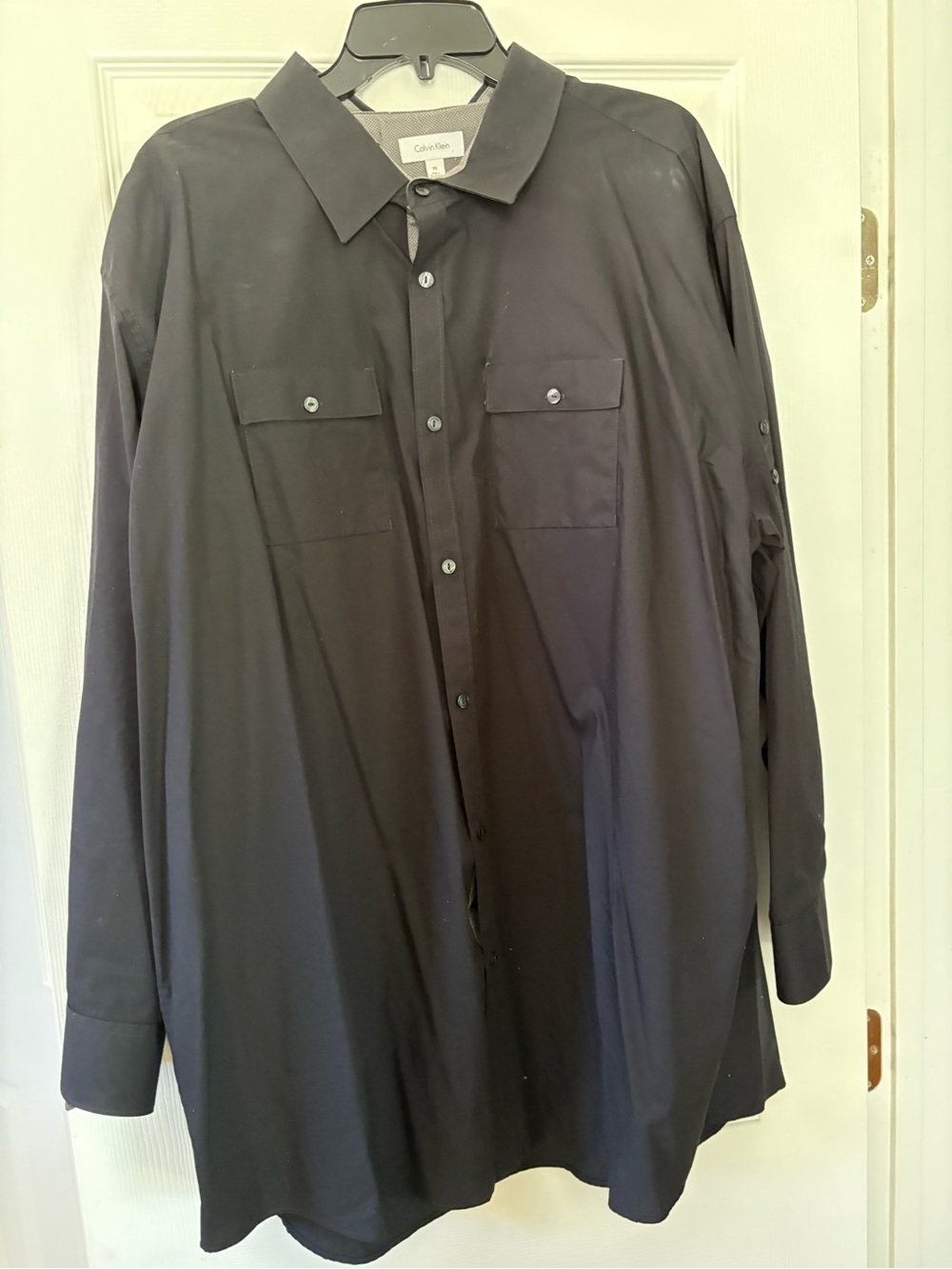 Calvin Klein Black Long Sleeve Button-Down Shirt with Dual Chest Pockets